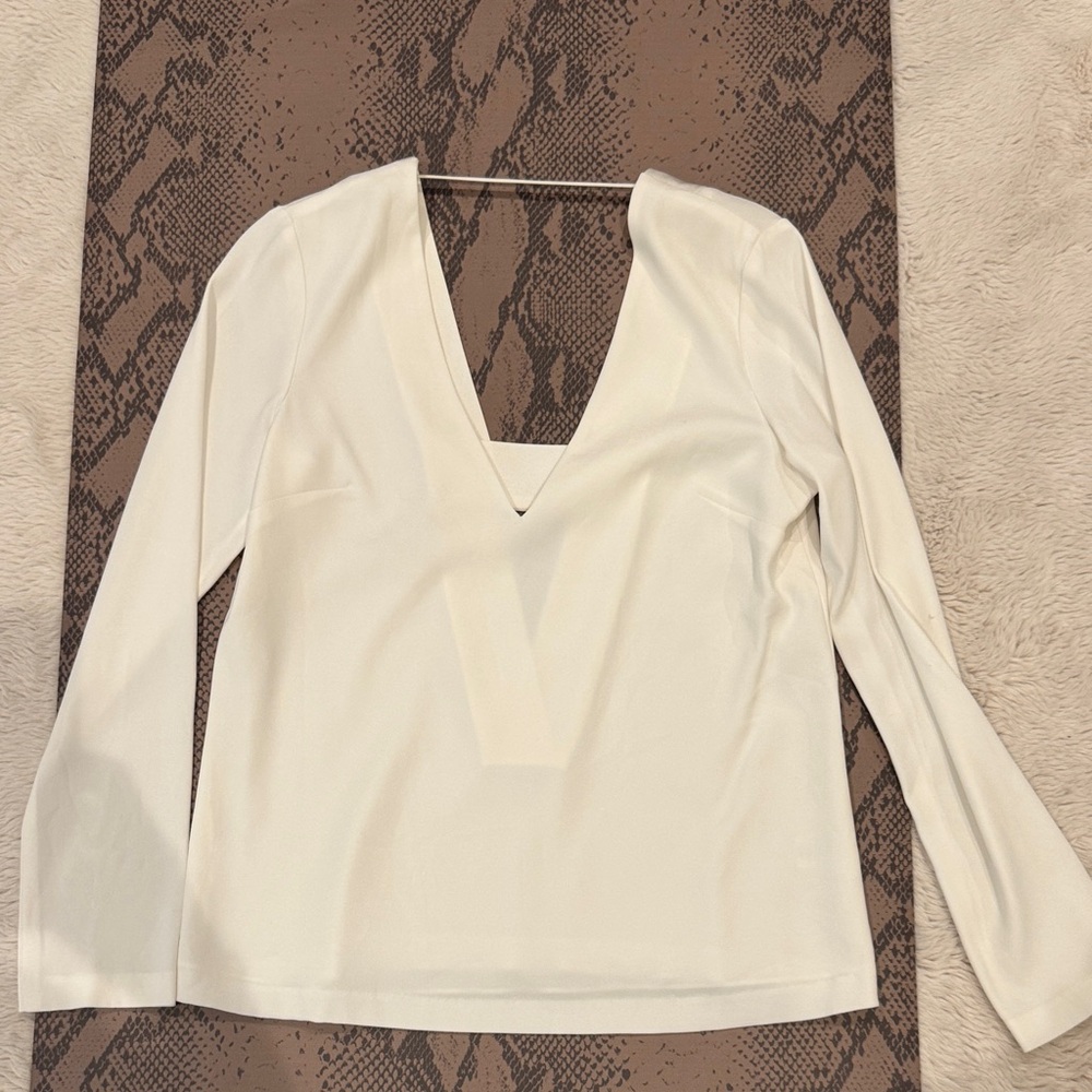 INTERMIX Cream Deep V-Neck Blouse